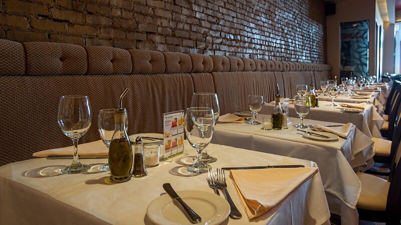 Dining room with booth and table seating